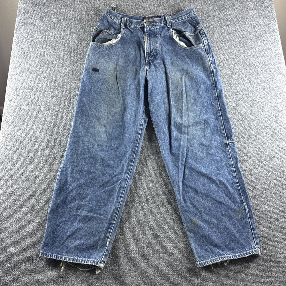 VINTAGE 90s BOSS IG Design Jeans Mens 35x32 Blue Baggy Skater Rap Hip Hop JNCO